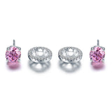 2.5 Carat Round Pink Halo (Removable) Stud 925 Sterling Silver Earrings Jewelry XFE8126