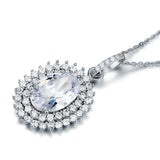 6 Carat Oval Cut Created Diamond Sterling 925 Silver Flower Pendant Necklace XFN8006