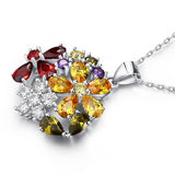 3.5 Carat Multi-Color Created Topaz Flower 925 Sterling Silver Pendant Necklace XFN8015