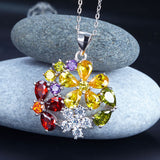 3.5 Carat Multi-Color Created Topaz Flower 925 Sterling Silver Pendant Necklace XFN8015