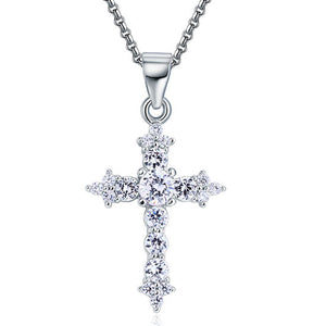 Round Cut Created  Diamond 925 Sterling Silver Cross Pendant Necklace XFN8028