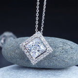 1.5 Carat Princess Cut Created Diamond 925 Sterling Silver Pendant Necklace XFN8036