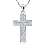 Micro Setting Cubic Zirconia 925 Sterling Silver Cross Pendant Necklace XFN8039