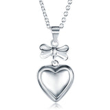 Kids Girl Ribbon Heart Pendant Necklace 925 Sterling Silver Children Jewelry XFN8064