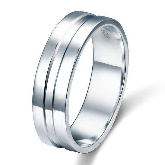 High Polished Plain Men's Solid Sterling 925 Silver Wedding Band
