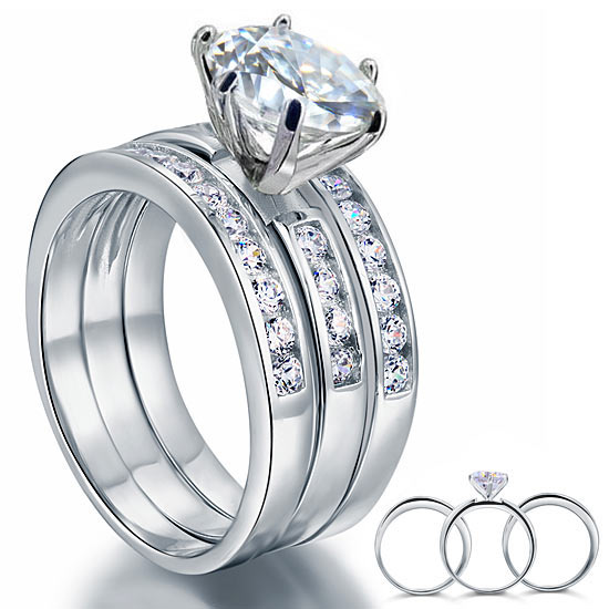 Newshe Wedding Band Engagement Ring Set for Women 925 Sterling Silver 1.8Ct  Round White AAAAA Cz Size 6 - Walmart.com