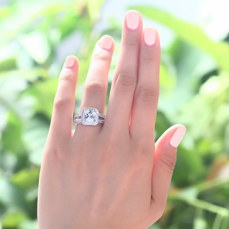 Vintage Style Carat Created Diamond Solid 925 Sterling Silver - Main Image