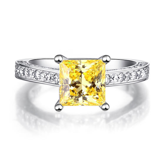 Carat Princess Cut Yellow Canary Created Diamond 925 Sterling Silver  Wedding Engagement Ring XFR8194