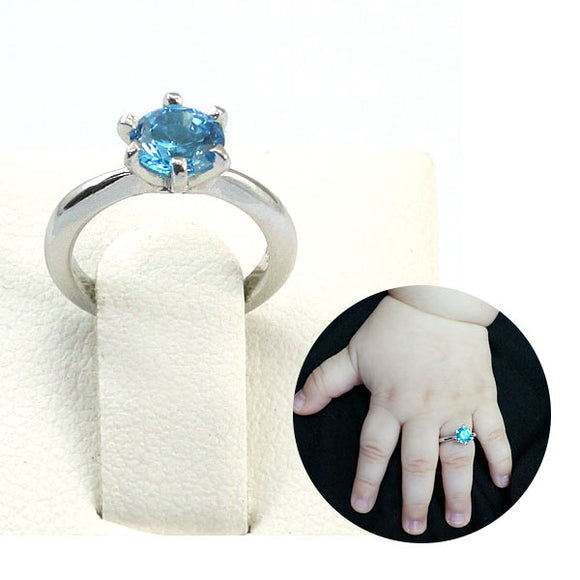 Newborn Baby 925 Sterling Silver Ring Blue Created Diamond Photo Prop XFR8207