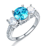 925 Sterling Silver 3-Stone Bridal Ring 2 Carat Created Blue Diamond Vintage Style Jewelry XFR8226