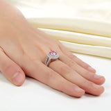 Double Halo 925 Sterling Silver Wedding Engagement Ring 1.25 Ct Fancy Pink Created Diamond Promise Anniversary XFR8252