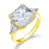 Solid 925 Sterling Silver Three-Stone Luxury Ring Anniversary 8 Carat Created Diamond Yellow Gold Plated XFR8328