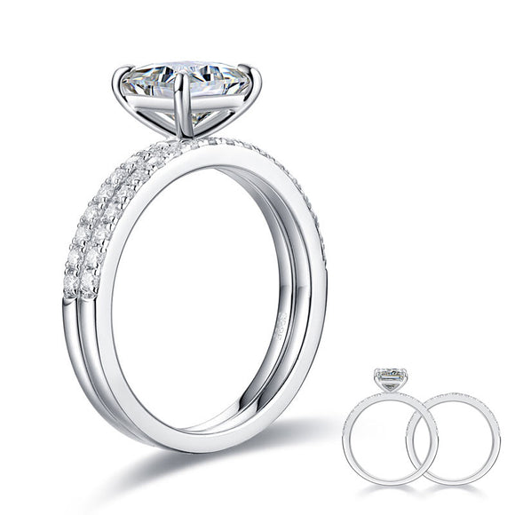 Princess Cut 1 Carat Moissanite Diamond  Ring Set (1 pcs / 2 pcs) 925 Sterling Silver MFR8365