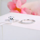 2 Carat Pear Cut Moissanite Diamond  Ring Set (1 pcs / 2 pcs) 925 Sterling Silver MFR8367