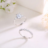 2 Carat Emerald Cut Moissanite Diamond  Ring Set ( 2 pcs) 925 Sterling Silver MFR8368