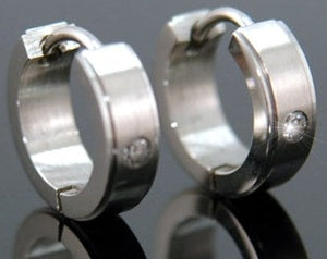 Mens Created CZ Stones Solid Stainless Steel Hoop Earrings ME153