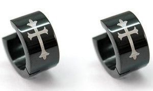 Black Gothic Cross Stainless Steel Huggie Mens Earrings ME161