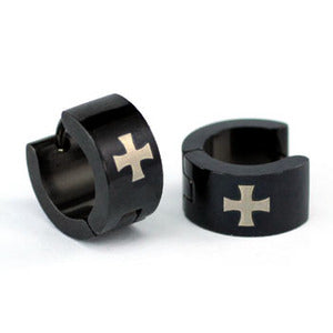 Black Gothic Cross Hip Hop Stainless Steel Mens Earrings ME212
