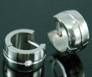 Mens CZ Created Stone Solid Stainless Steel Huggie Earrings ME237