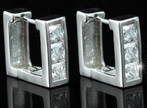 3 Created CZ Studs 18K White Gold Plated Square Mens Earrings ME241