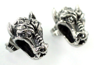 Halloween Biker Evil Bull Horn Gothic Cubic Zirconia Studs Steel Mens Earrings ME301