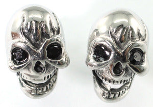 Gothic Skull Black Cubic Zirconia Studs Stainless Steel Mens Earrings ME304