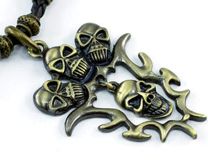 Halloween Brass Skull Heads Mens Necklace Chain MN056