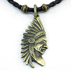 American Indian Black Rubber Brass Mens Necklace MN058