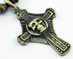 Gothic Cross Skull Black Rubber Brass Mens Necklace MN060