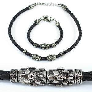 Cross Skull Black Rubber Brass Mens Necklace Bracelet MN064