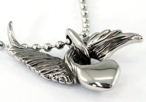 Gothic Flying Rings w/ Heart Stainless Steel Mens Pendant Necklace MP018