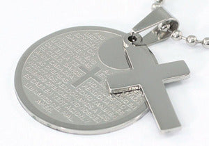 Religion Gothic Cross Bible Quote Stainless Steel Mens Pendant Necklace MP038