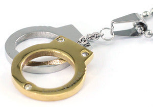 Gold Silver Tone Handcuff Steel Cubic Zirconia Mens Pendant Necklace MP042