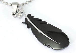 Biker Gothic Black Feather Cubic Zirconia Steel Pendant Chain MP051