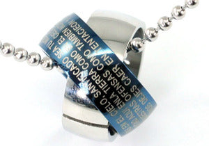 Religion Cross Bible Quote Blue Silver Stainless Steel Mens Pendant Necklace MP063