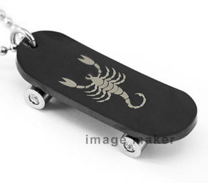 Black Scorpion Skateboard Stainless Steel Mens Pendant Necklace MP156