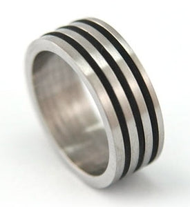 Biker Rubber Two Tone Stainless Steel Mens Ring MR015