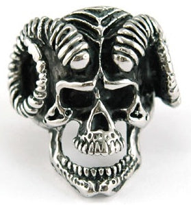 Rams Head Skull w/ Horn Mens Stainless Steel Ring MR030