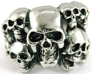Gothic 10 Skull Heads Stainless Steel Mens Ring MR037