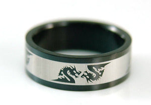 Hip Hop Black Double Dragon Stainless Steel Mens Ring MR046