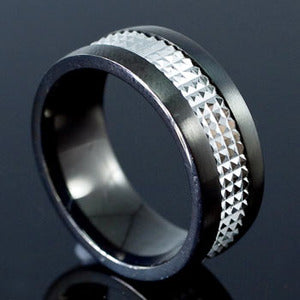 Silver Black Tone Light-Reflective Shine Stainless Steel Spin Mens Ring MR089