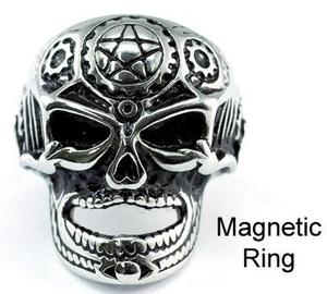 Skull Head Star Design Magnetic Therapy Stainless Steel Mens Ring MR102