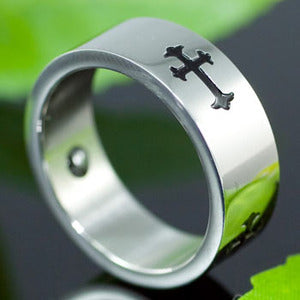 Religion Gothic Cross Magnetic Therapy Stainless Steel Mens Ring MR108