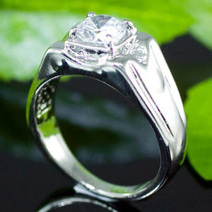 Cubic Zirconia Studs White Gold Plated Wedding Mens Ring MR127