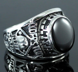 Tribal Black Agate Stainless Steel Champion Mens Ring MR129