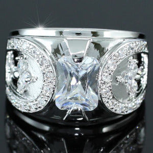 Cubic Zirconia Studs White Gold Plated Champion Mens Ring MR133