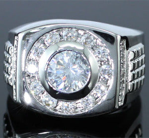 Cubic Zirconia Studs 18k White Gold Plated Wedding Mens Ring MR134