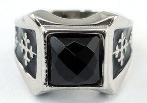 Gothic Cross Black Agate Stud Magnetic Health Stainless Steel Mens Ring MR156