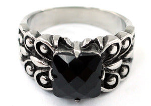R&B Gothic Black Agate Magnetic Health Stainless Steel Mens Ring MR162