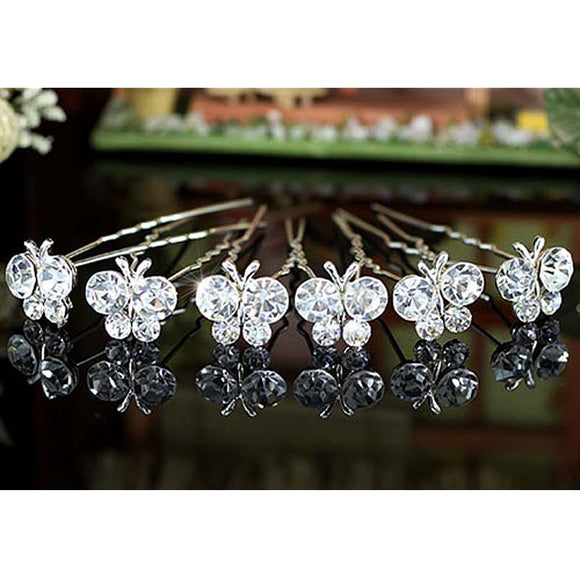6 pcs Set X Wedding Butterfly Crystal Hair Pins XP1149